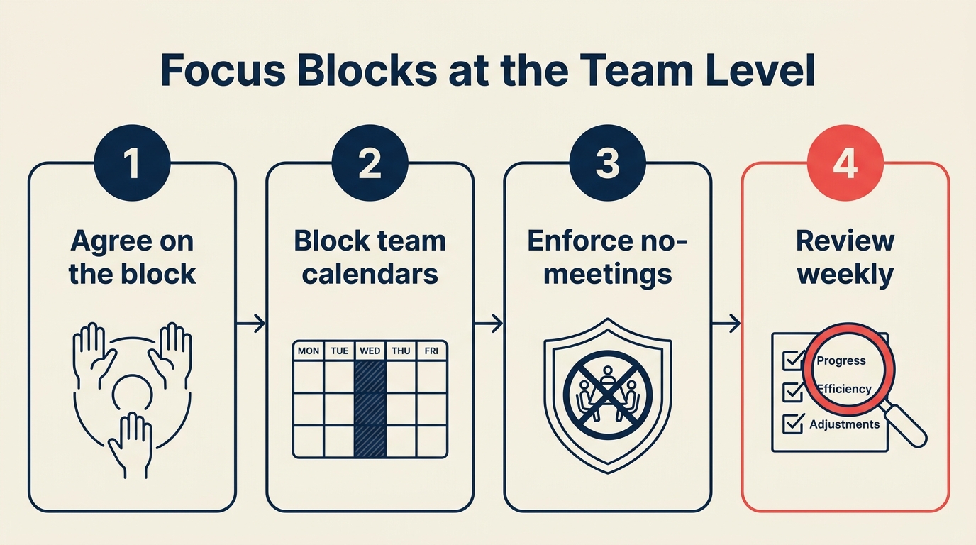 Focus block di tingkat tim, 4 langkah melindungi deep work di seluruh kalender tim