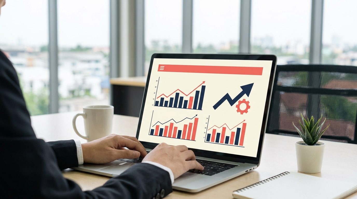 CFO revisando o dashboard de métricas de retorno de investimento em IA para operações de médio porte