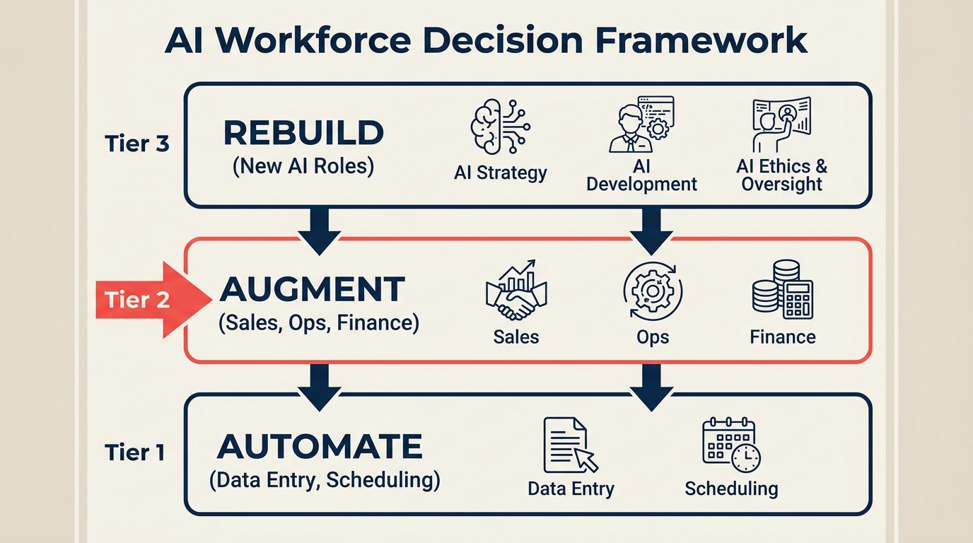 Executive decision framework for AI workforce strategy at mid-market companies