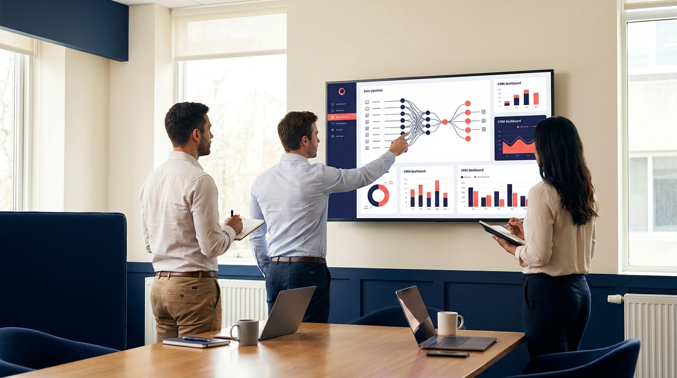 RevOps team reviewing AI data alignment and pipeline data quality dashboard
