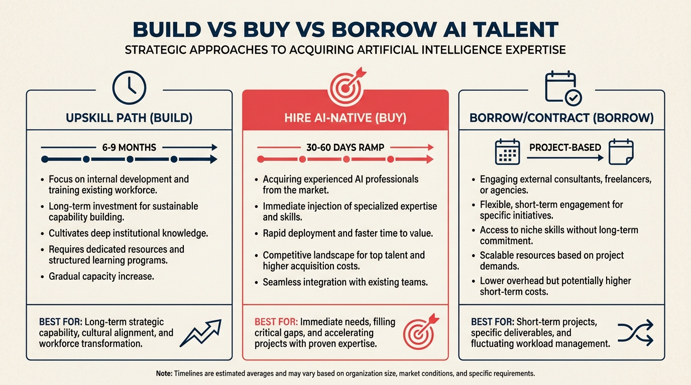 Framework for the upskill versus hire AI-native ROI decision in mid-market companies