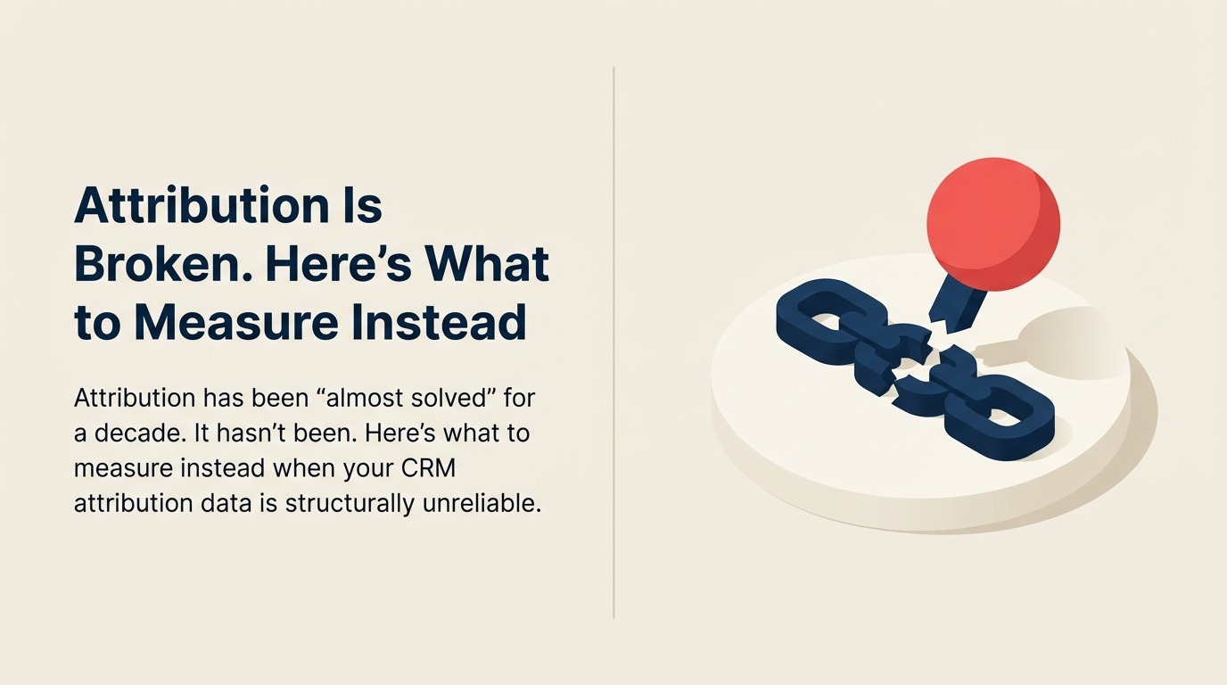 What to Measure Instead of Attribution shown as A cracked attribution lens replaced by a clear portfolio prism revealing several reliable revenue signals