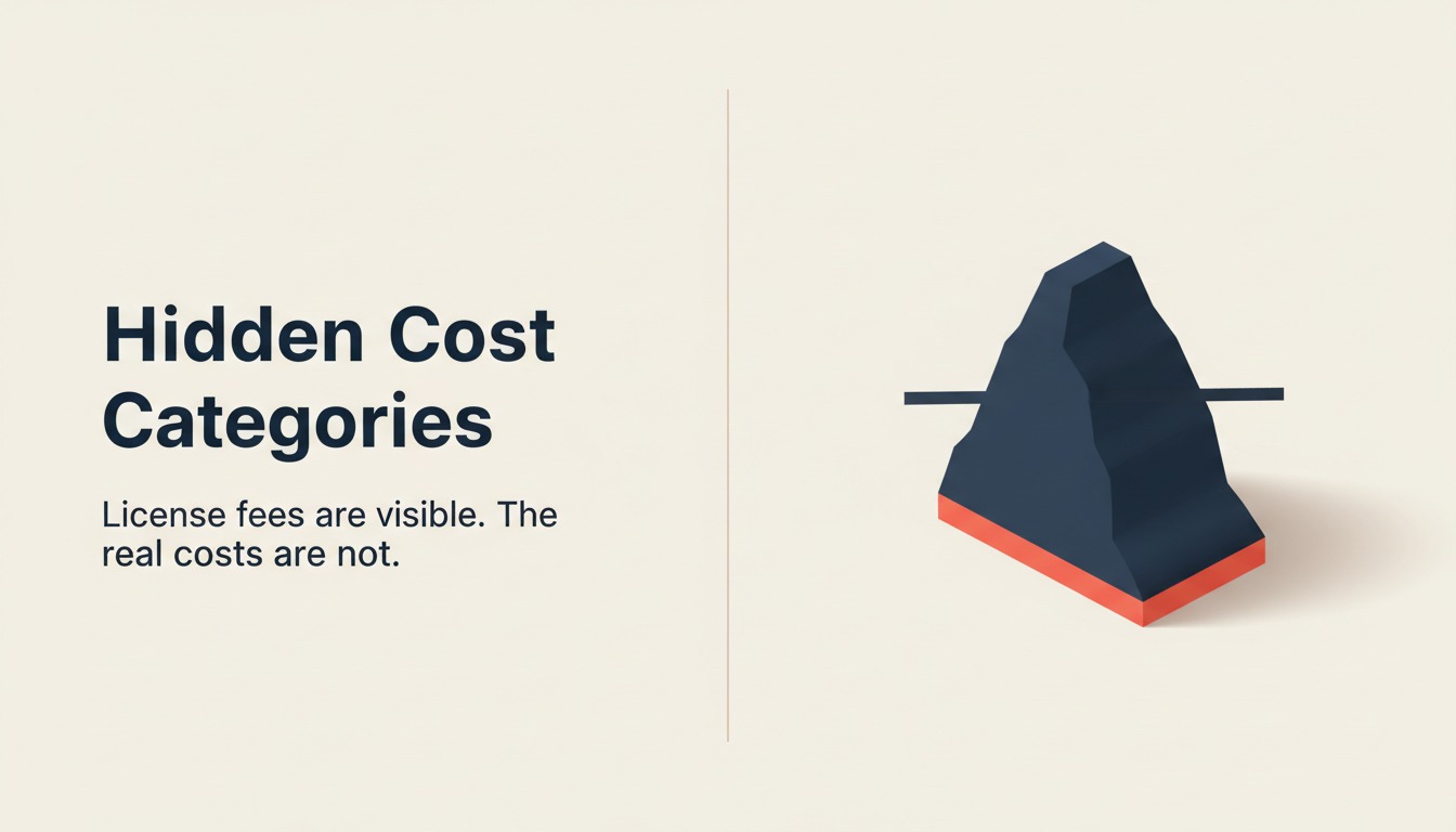 Three hidden costs of software sprawl shown as integration maintenance, data reconciliation, and tool-switching drains