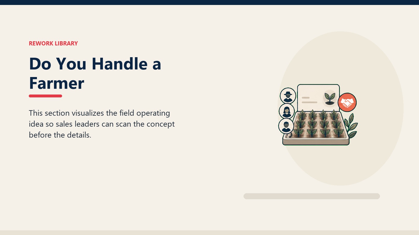 Do You Handle a Farmer showing crop field tile, abstract farmer segment tokens, blank advisory card, and one coral trust marker