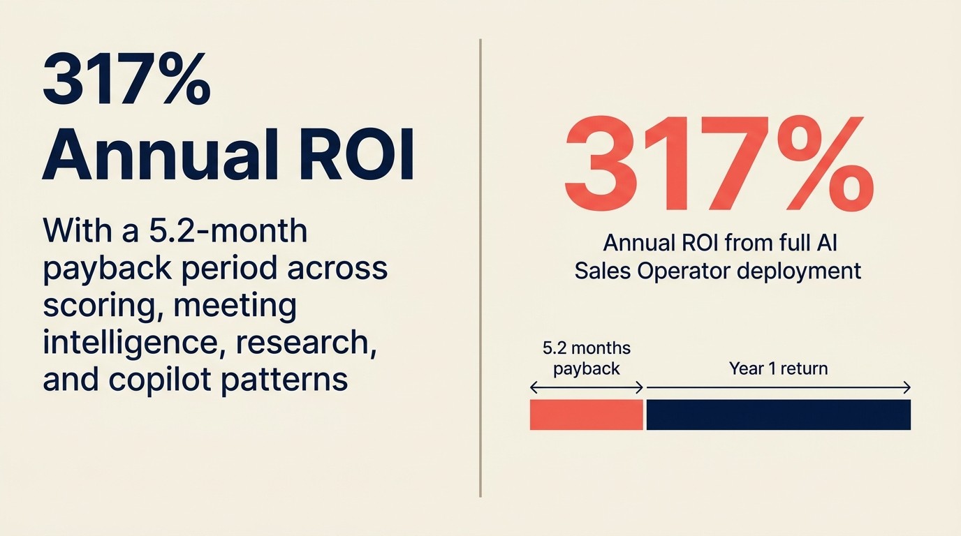 317% annual ROI with 5.2-month payback period from full AI Sales Operator deployment