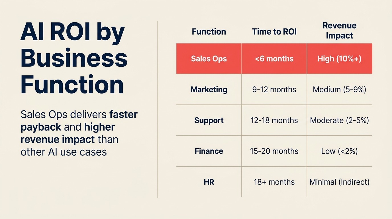 AI ROI by business function: sales ops delivers faster payback and higher revenue impact than other AI use cases