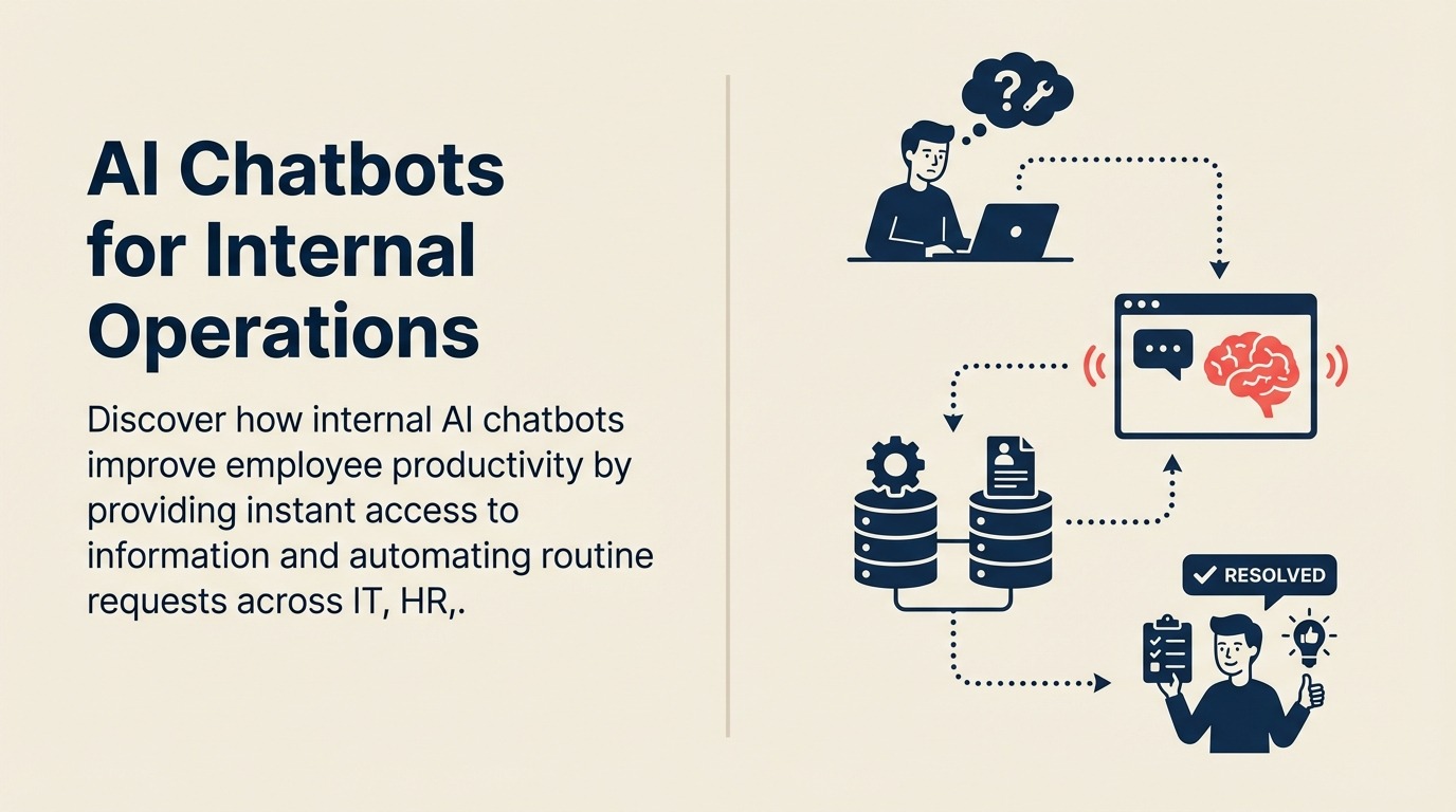 Internal AI chatbot switchboard connecting employee questions to knowledge and operational actions