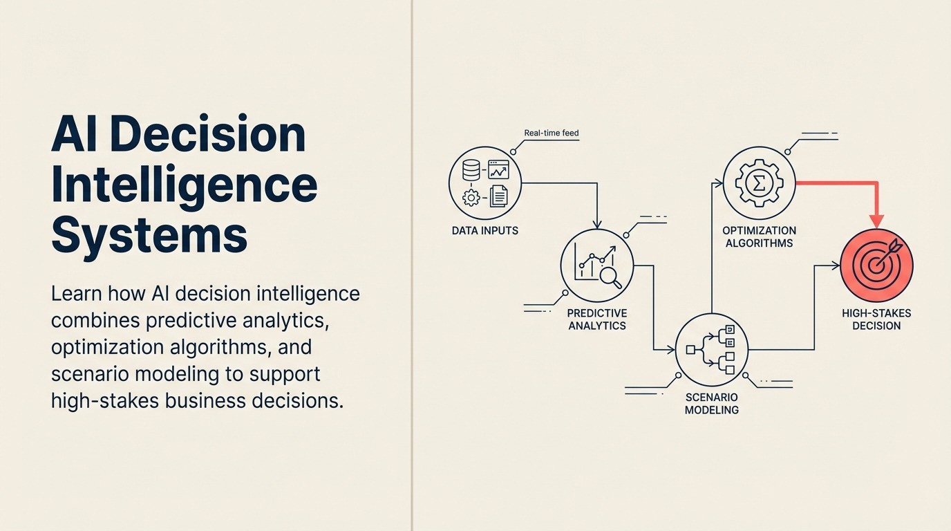 AI decision intelligence compass combining prediction, optimization, and scenario modeling