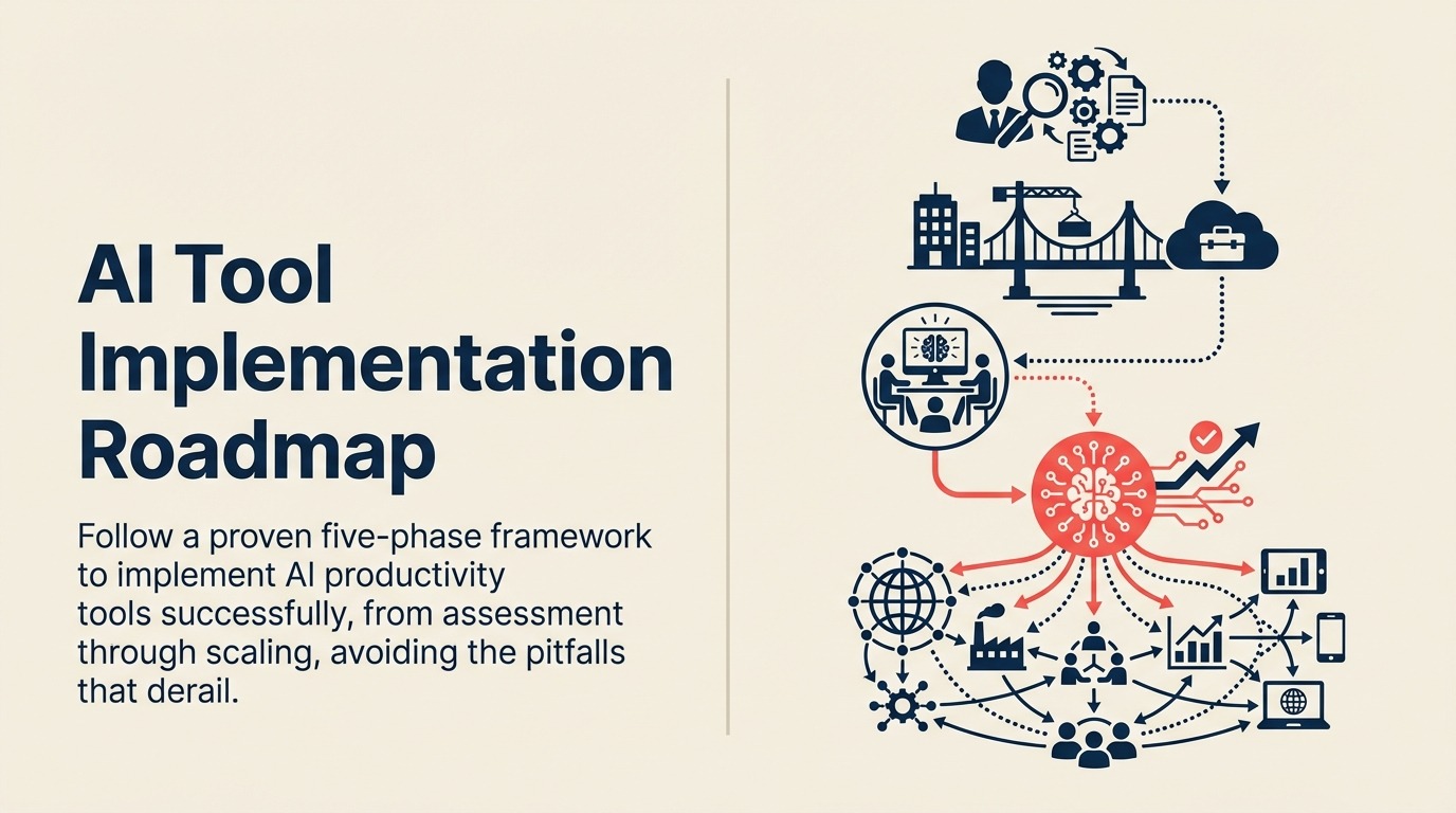 Five-phase AI tool implementation roadmap from assessment through continuous optimization