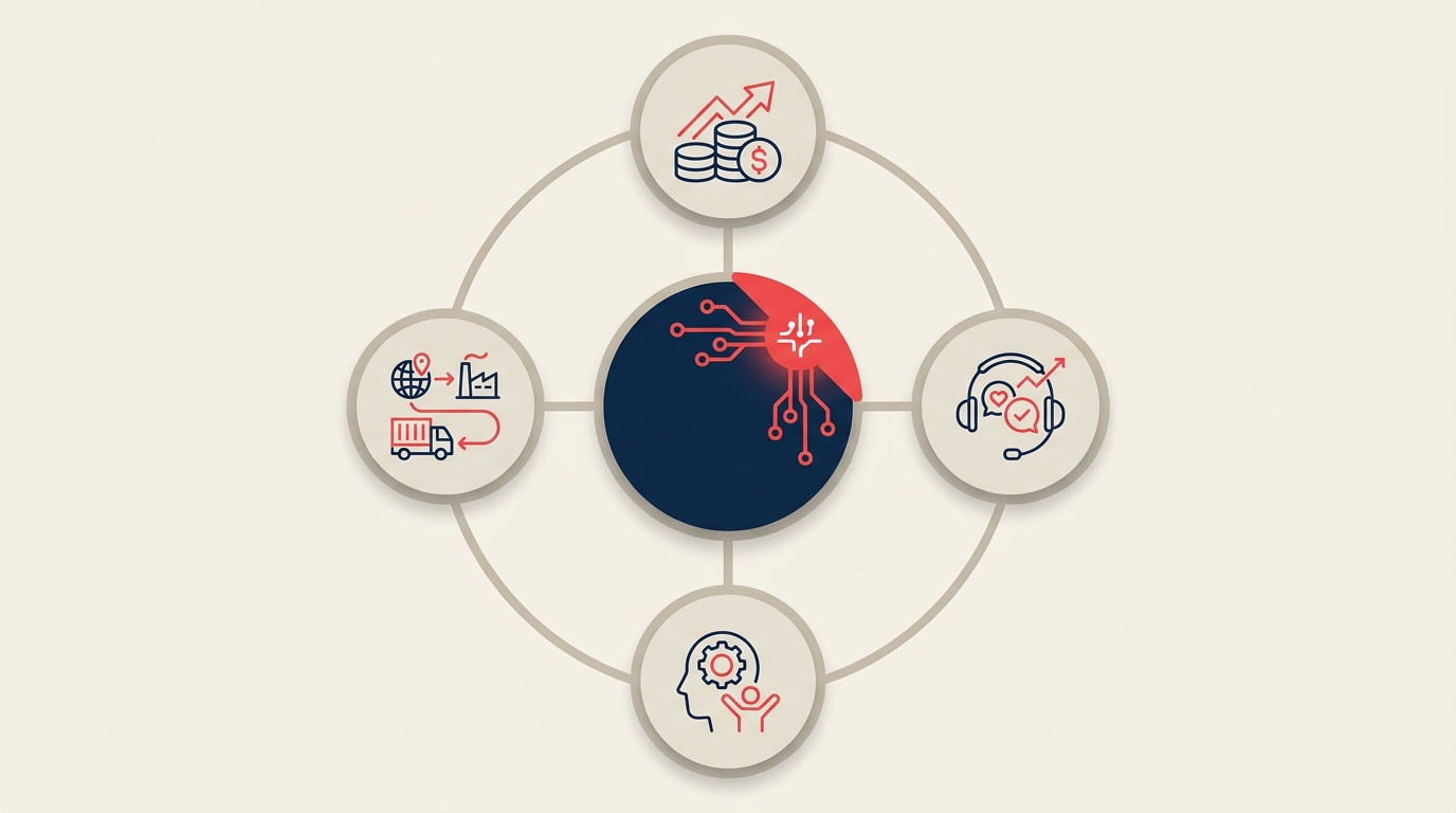 Alat AI untuk operasi bisnis menunjukkan penerapan di fungsi keuangan, HR, supply chain, dan customer operations