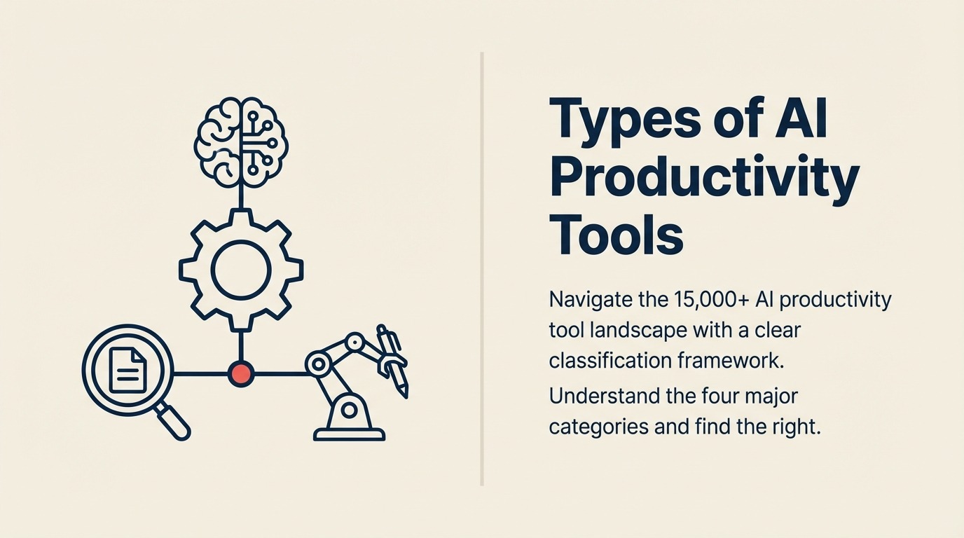 Four-category classification of AI productivity tools for generation, automation, analytics, and communication