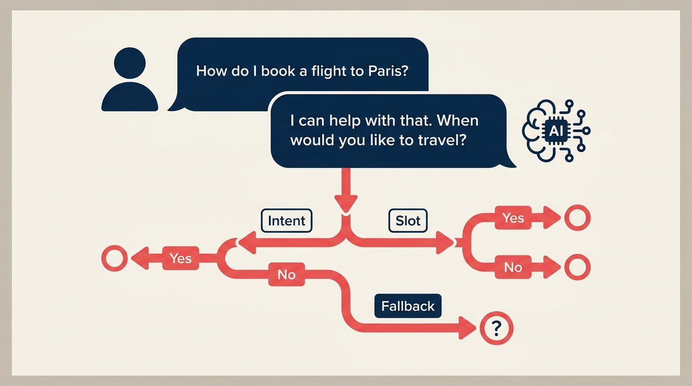 What Is Dialogue Design? illustrated with conversation blueprint folded into a navigable path with handoff gate