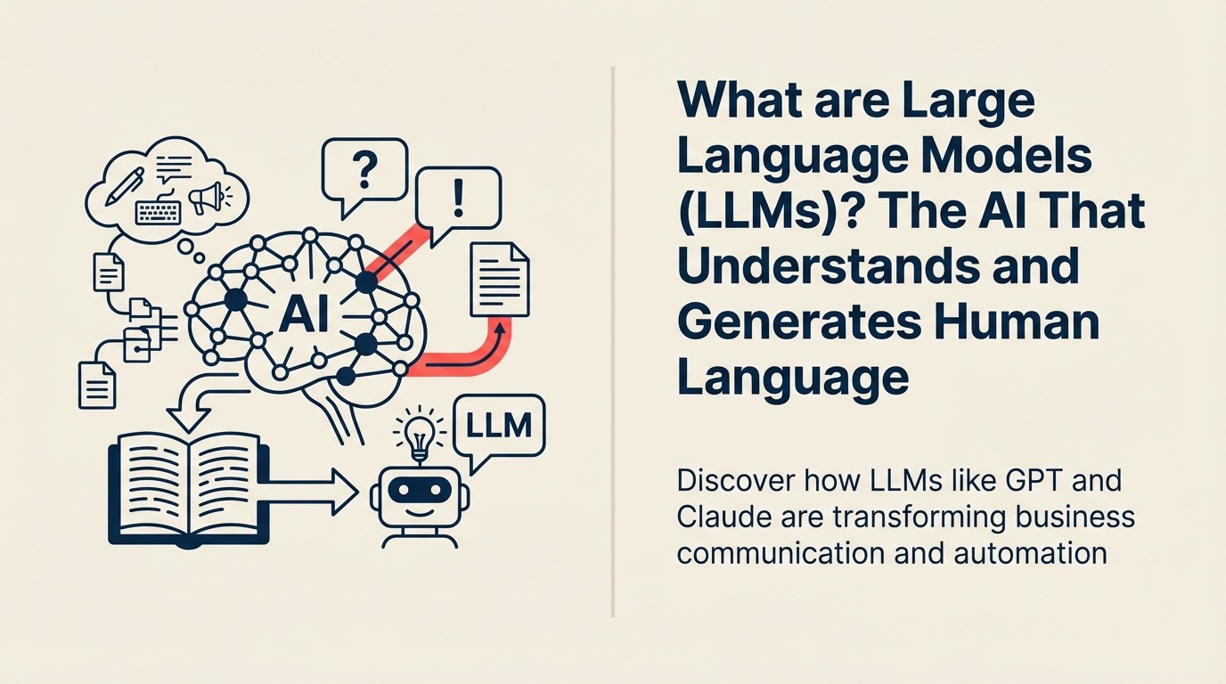 What Are Large Language Models? illustrated by a deep library ribbon folding into one compact language engine that releases a single coral sentence ribbon