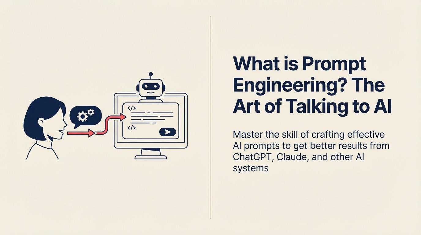 What Is Prompt Engineering? illustrated with precision instruction press shaping a rough request into a clear output artifact