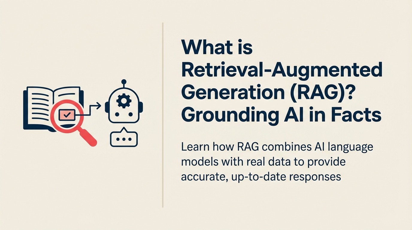 What Is Retrieval-Augmented Generation? shown as librarian crane placing evidence into a generation chamber