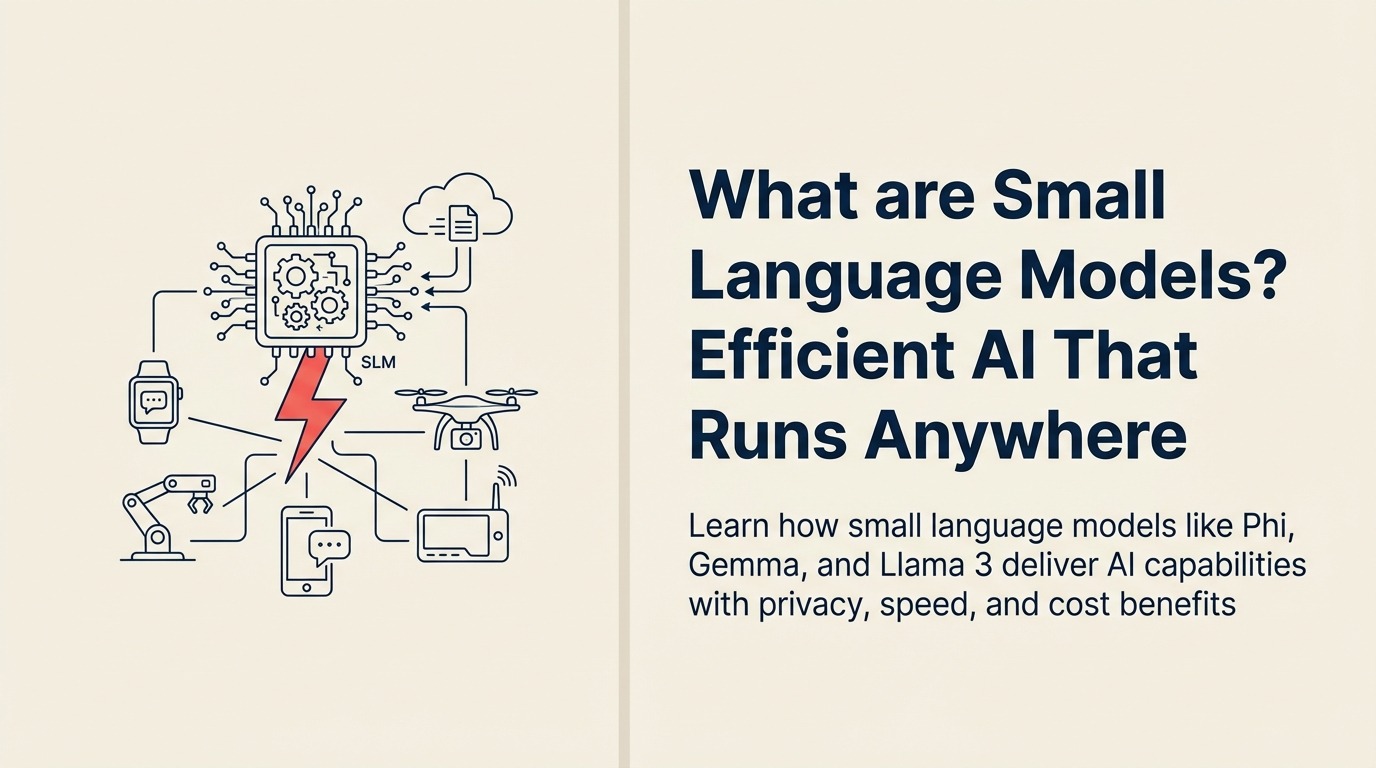 What Are Small Language Models? illustrated with compact language engine running inside a local device with a closed privacy boundary