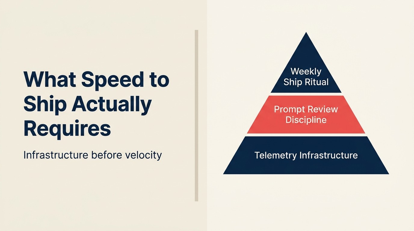 What Speed to Ship Actually Requires: telemetry infrastructure, prompt review discipline, weekly ship ritual