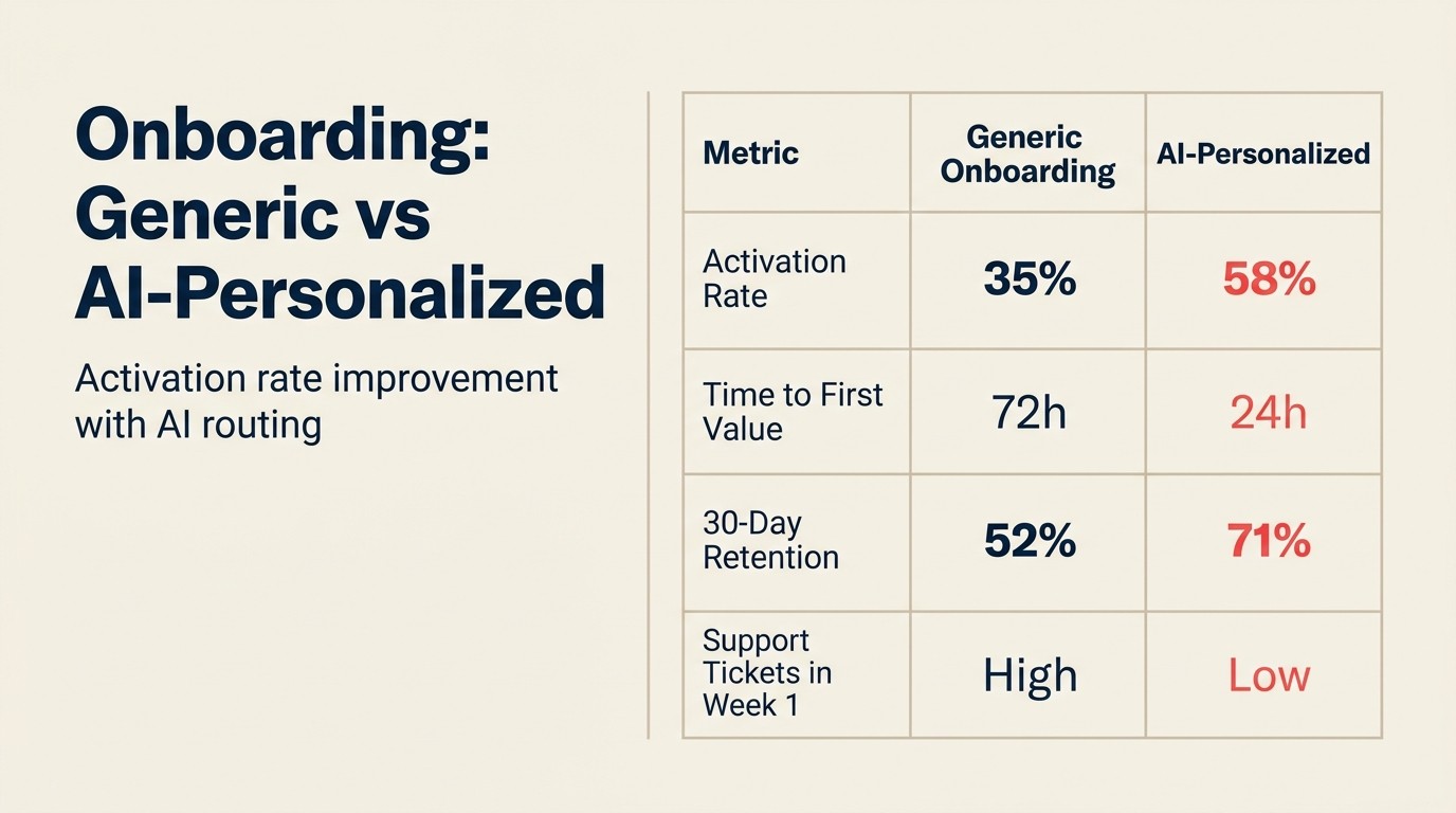 Onboarding chung chung so với AI-Personalized cho thấy cải thiện activation rate với AI routing