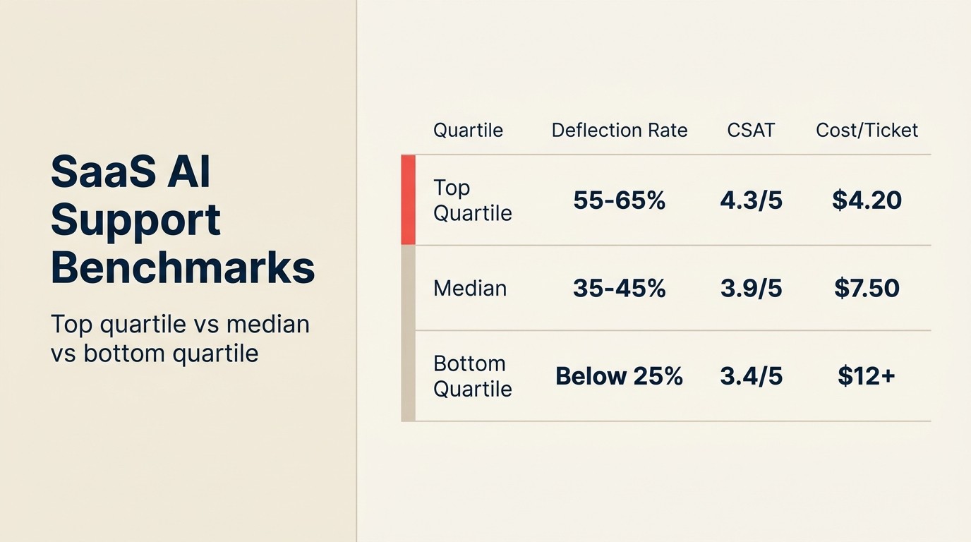 SaaS AI Support Benchmarks: top quartile vs median vs bottom quartile