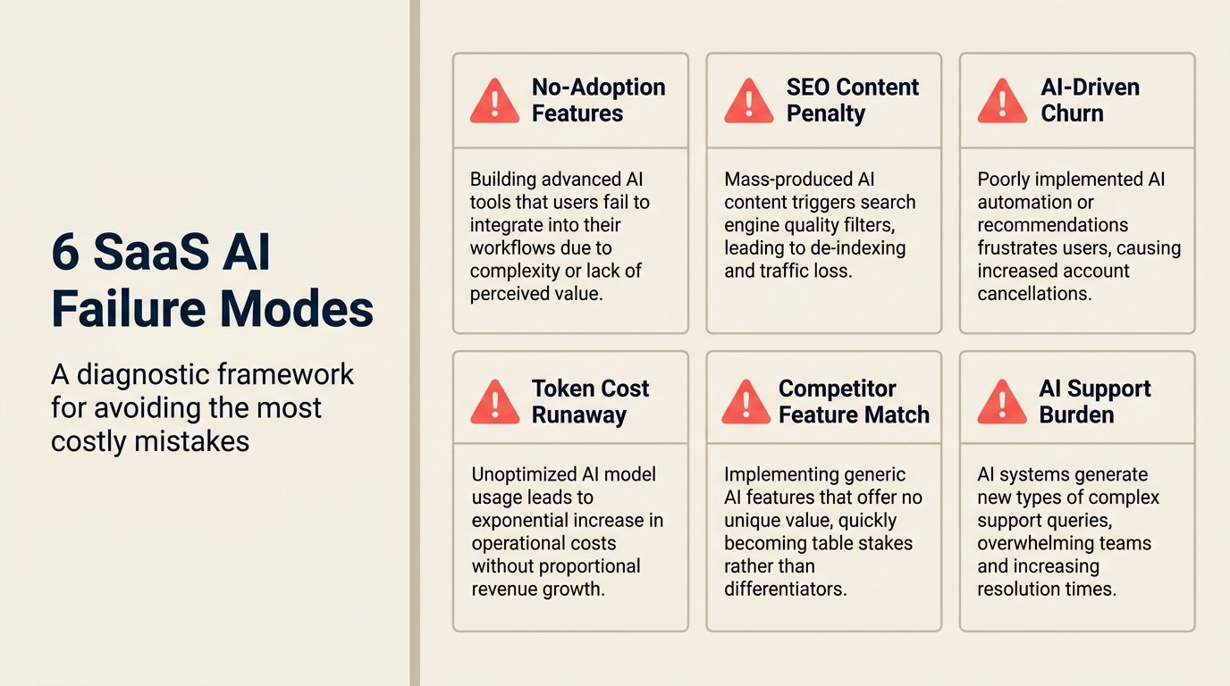 6 SaaS AI Failure Modes: a diagnostic framework for avoiding the most costly mistakes