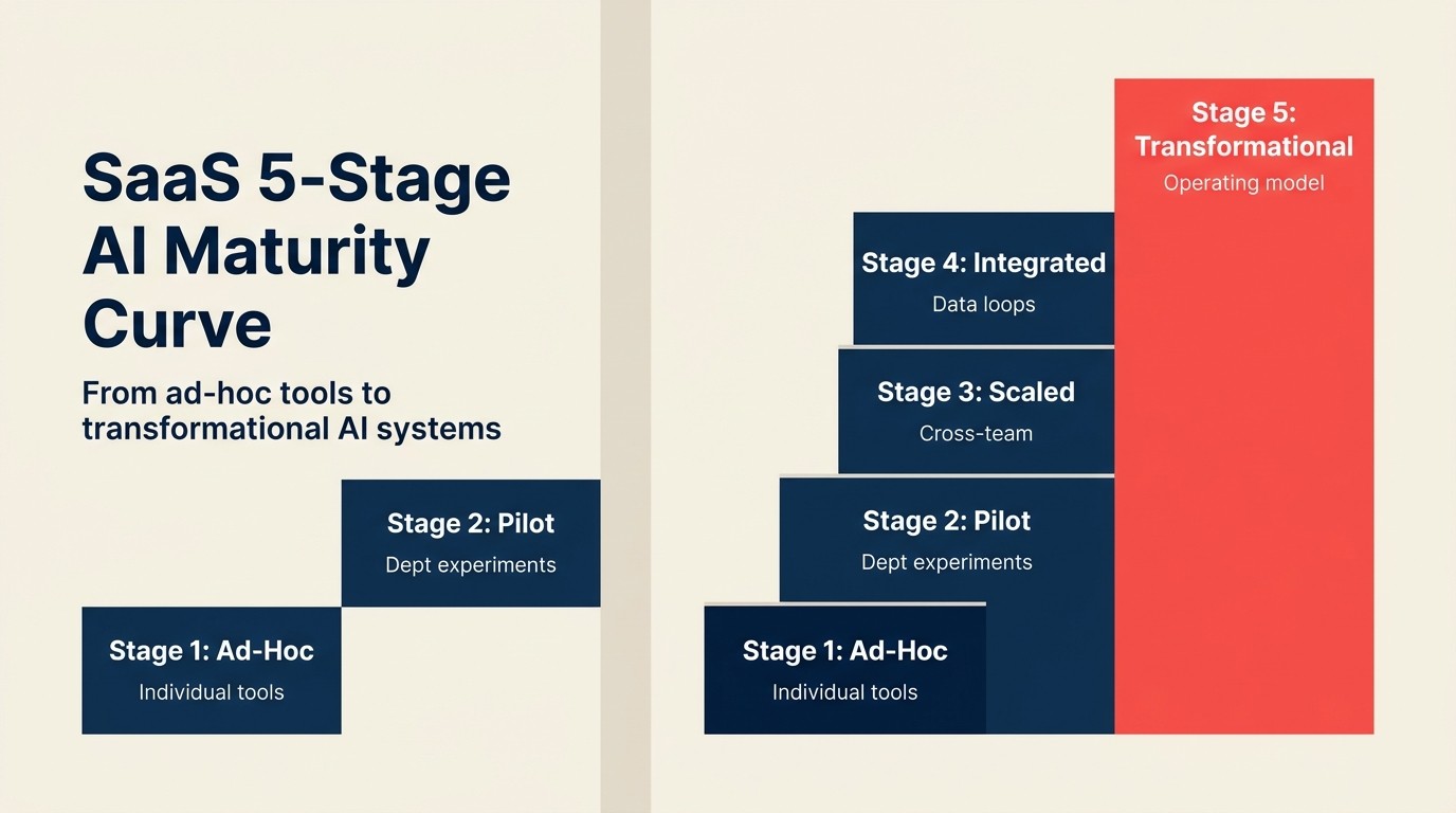 SaaS 5-Stage AI Maturity Curve: from ad-hoc tools to transformational AI systems
