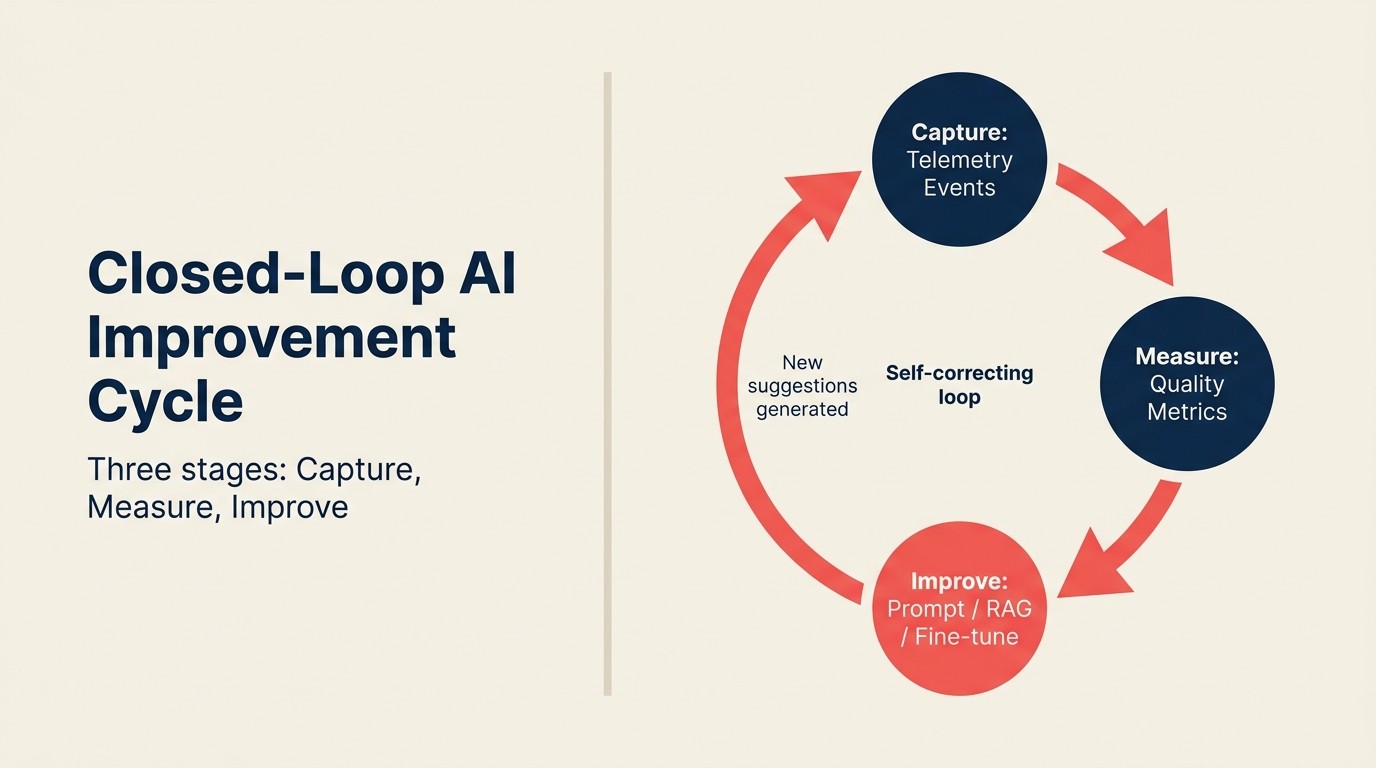 Closed-Loop AI Improvement Cycle: ba giai đoạn Capture, Measure, Improve