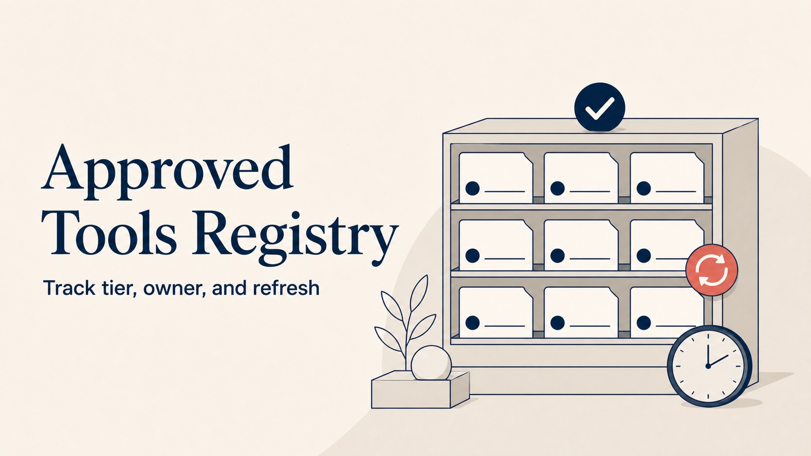Approved AI tools registry structure with tier assignment, data classification, approval owner, and quarterly refresh schedule
