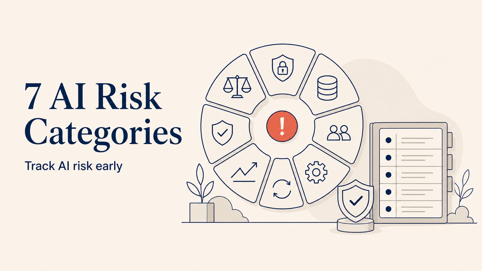 Seven AI risk categories: hallucination, bias, prompt injection, data leakage, IP and copyright, vendor dependency, and compliance with highest-risk ACE capability and mitigation approach