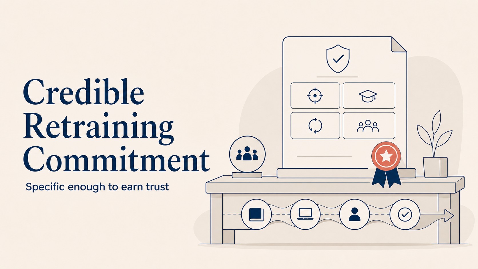 Credible AI retraining commitment framework with four required components for employee trust