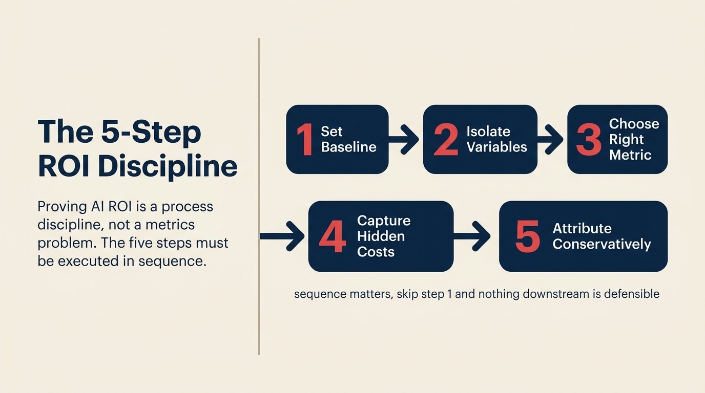 Five-step AI ROI discipline framework for building defensible return on investment measurement