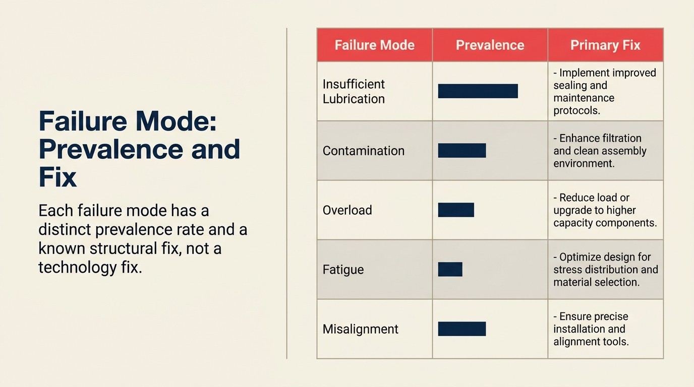 AI transformation failure modes prevalence and fix summary table showing early warning signs and interventions for each of the five root causes