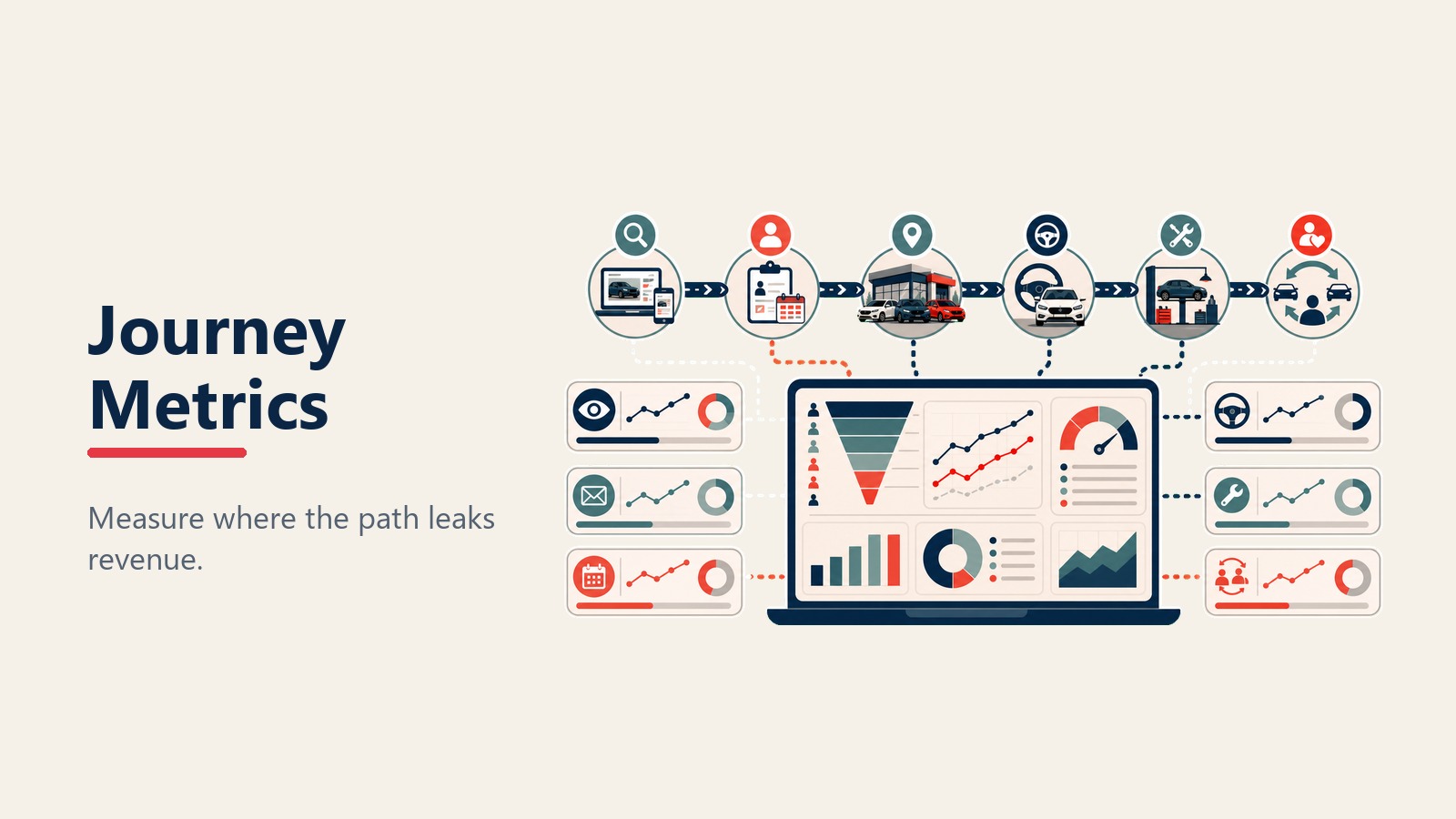 Métricas críticas y puntos de conversión del recorrido del cliente automotriz