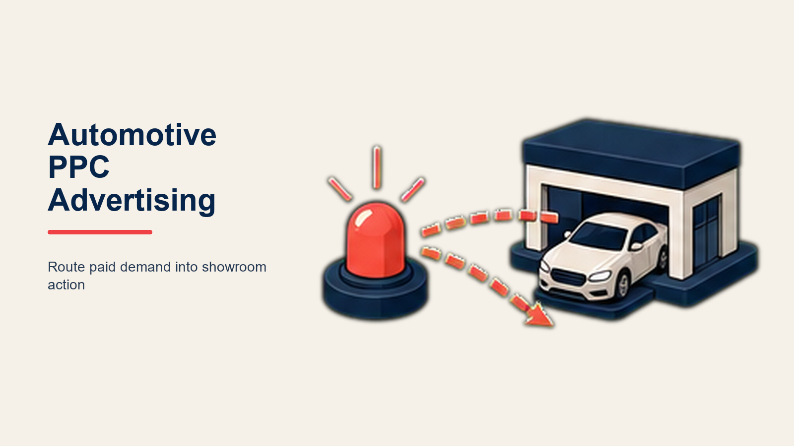 Automotive PPC Advertising shown as search intent magnifier in a Rework Library editorial illustration