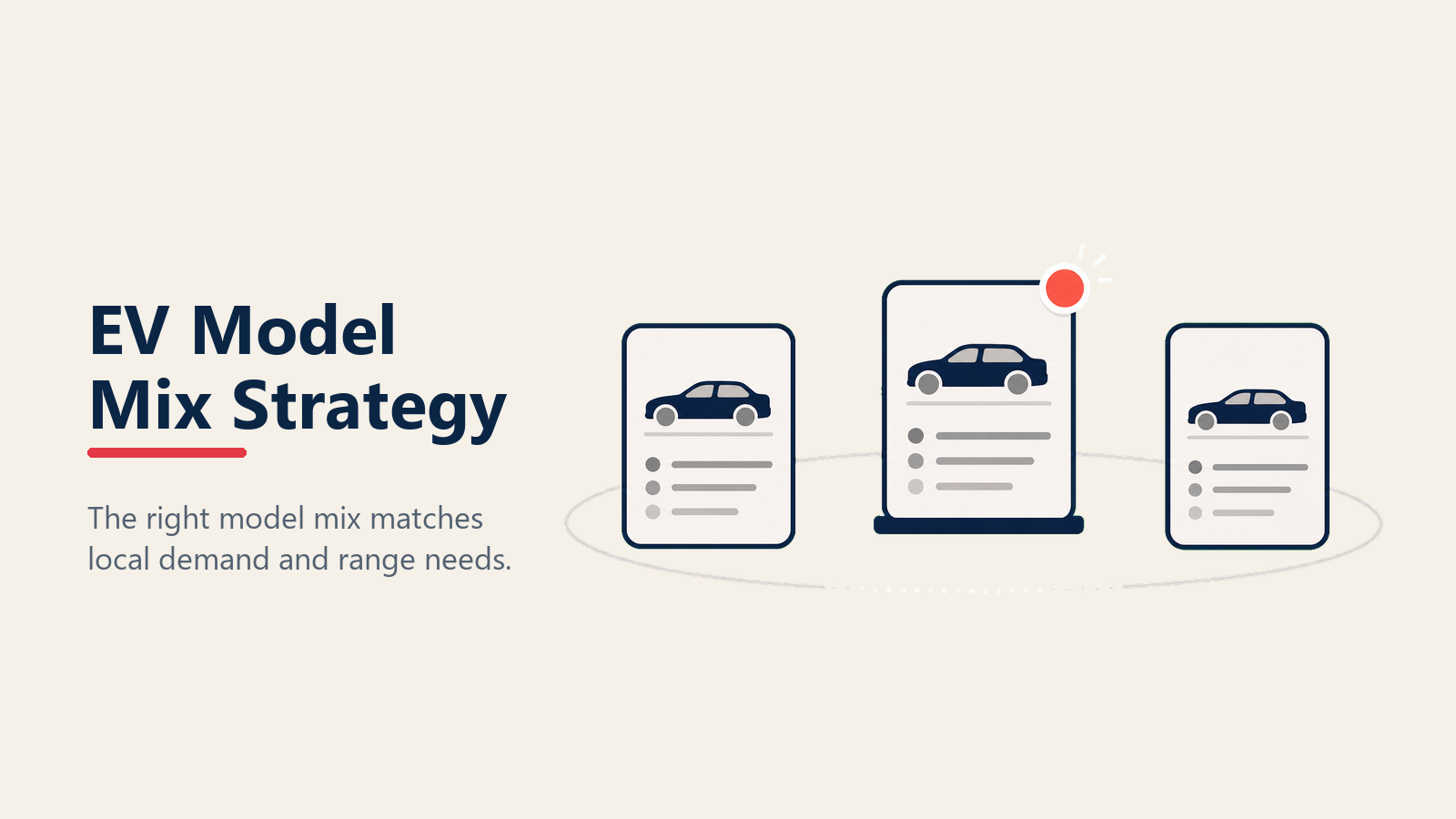 EV Inventory Mix Strategy shown as EV model mix shelf in a Rework Library editorial illustration