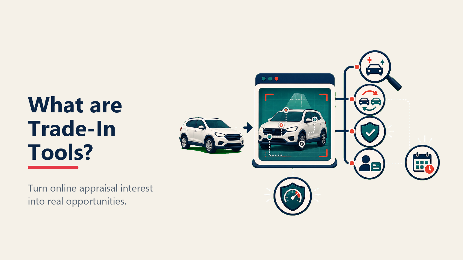 Online Trade-In Tools illustrated with trade appraisal lens
