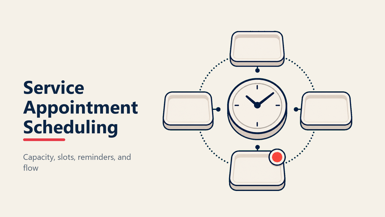 Service Appointment Scheduling shown as service scheduling engine in a Rework Library editorial illustration