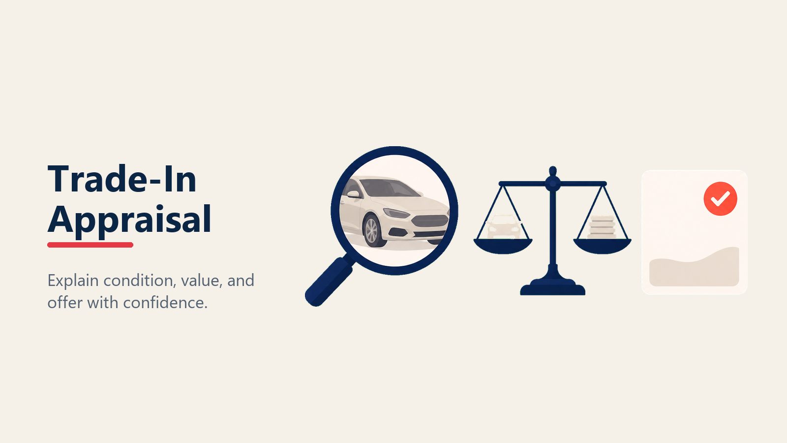 Trade-In Appraisal Process shown as trade appraisal toolkit in a Rework Library editorial illustration