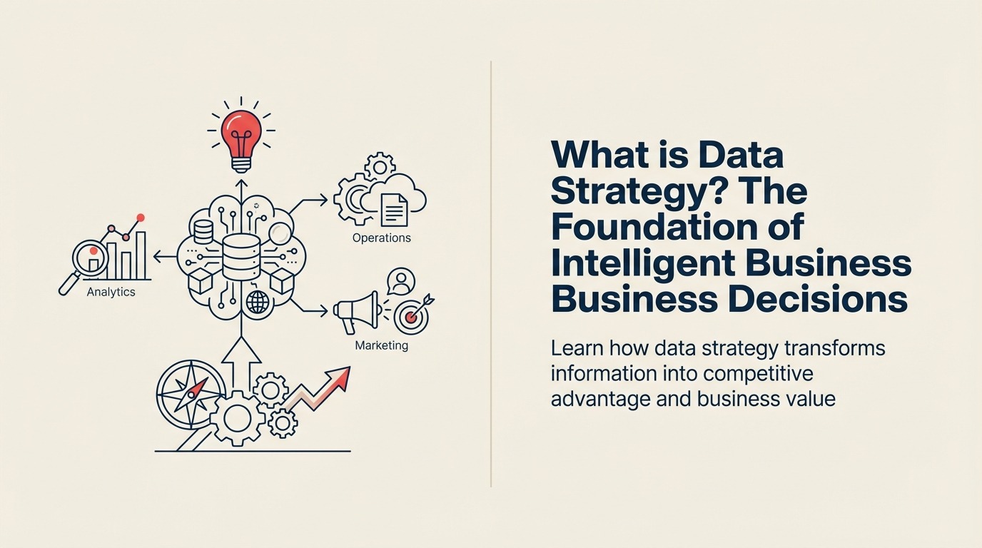 Data strategy shown as a compass guiding architecture, governance, analytics, and organizational alignment