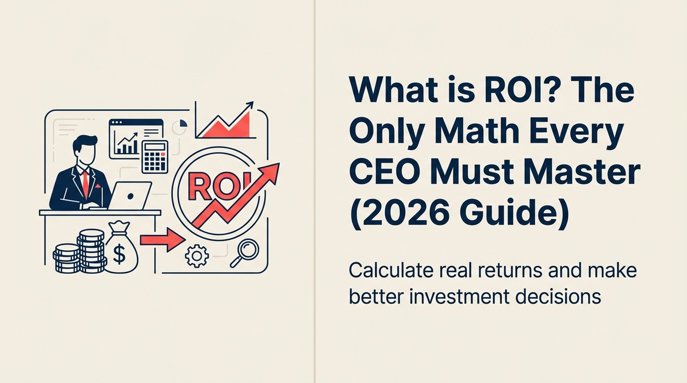 Return on investment illustrated by a calibrated balance comparing total cost with a larger value return loop