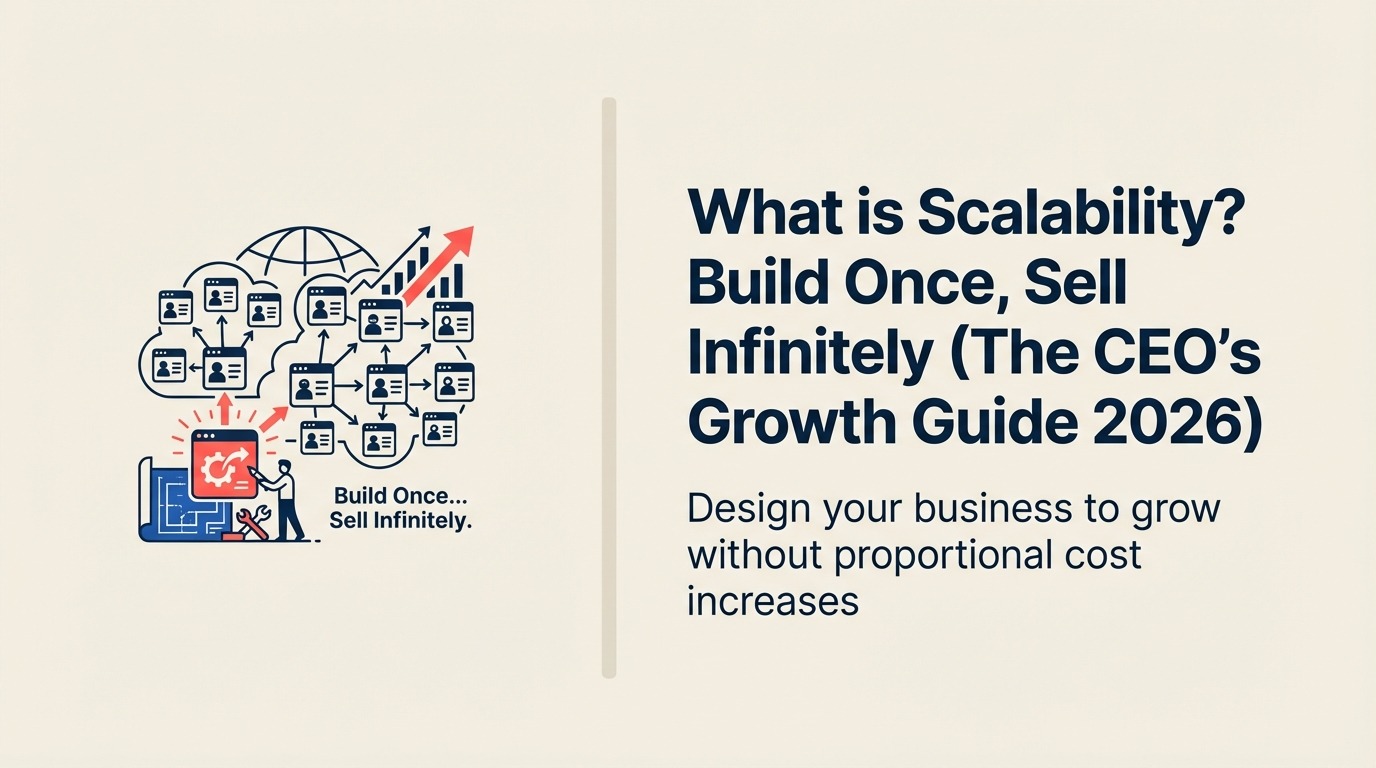 What is business scalability shown as a compact mechanism expanding output without proportional complexity