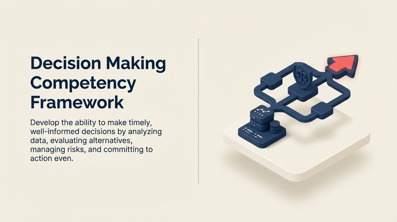 Decision making competency shown as a compass selecting one route among several alternatives