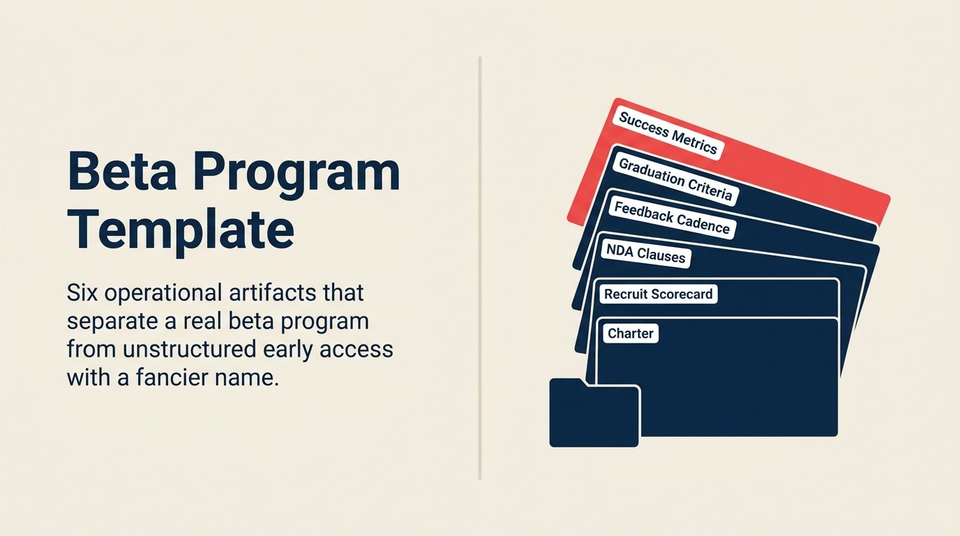 Beta program template for CS-product alignment showing charter, recruitment, and graduation artifacts