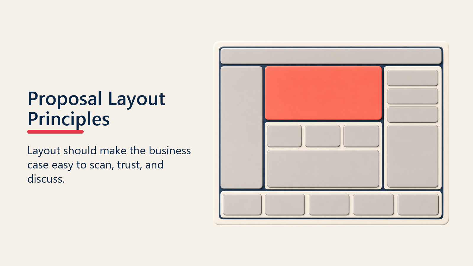 Proposal Layout Principles shown as proposal layout grid for proposal design