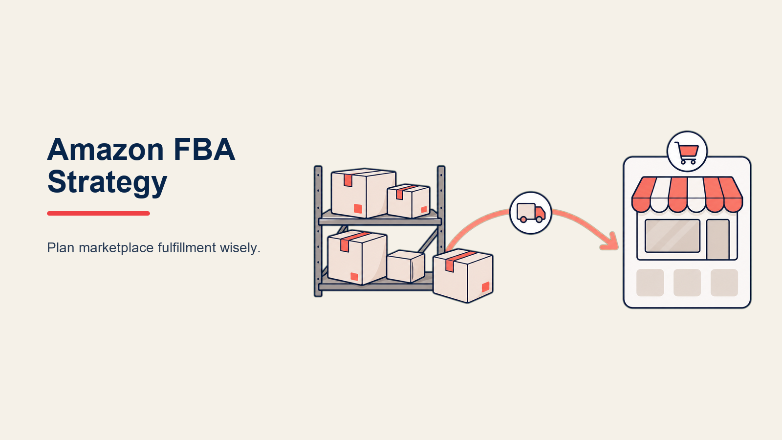 Amazon FBA Strategy shown as FBA fulfillment engine in a Rework Library editorial illustration