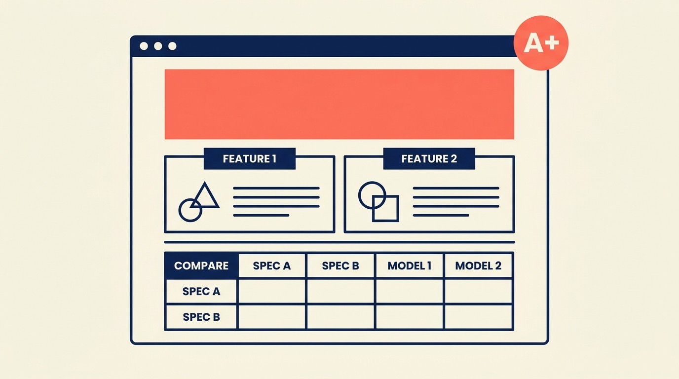 A+ Content-Layout mit Vergleichstabellen, Lifestyle-Bildern und Markenstory-Modulen