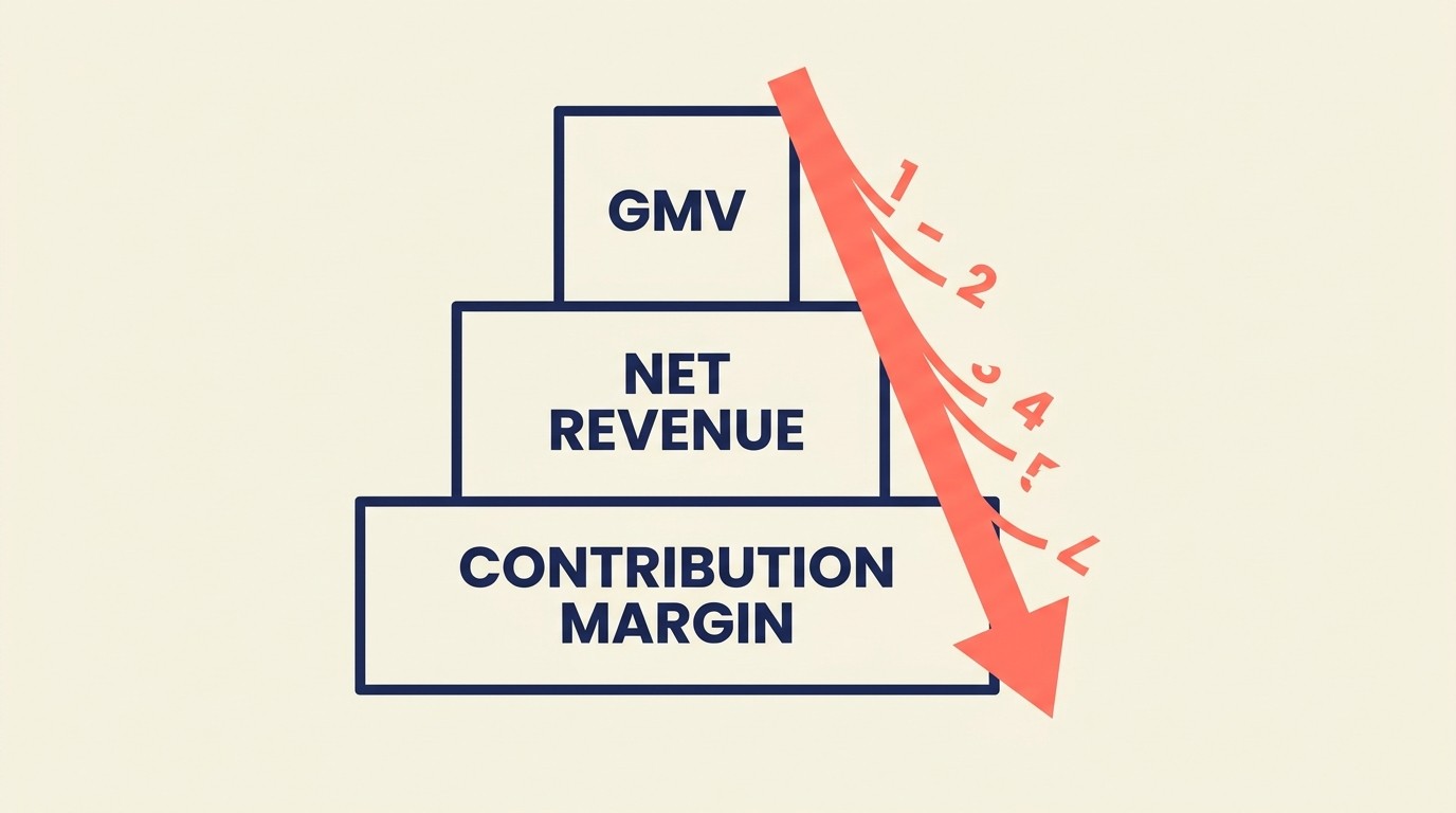 Timbunan metrik ekonomi unit asas: GMV, AOV, margin kasar, CAC