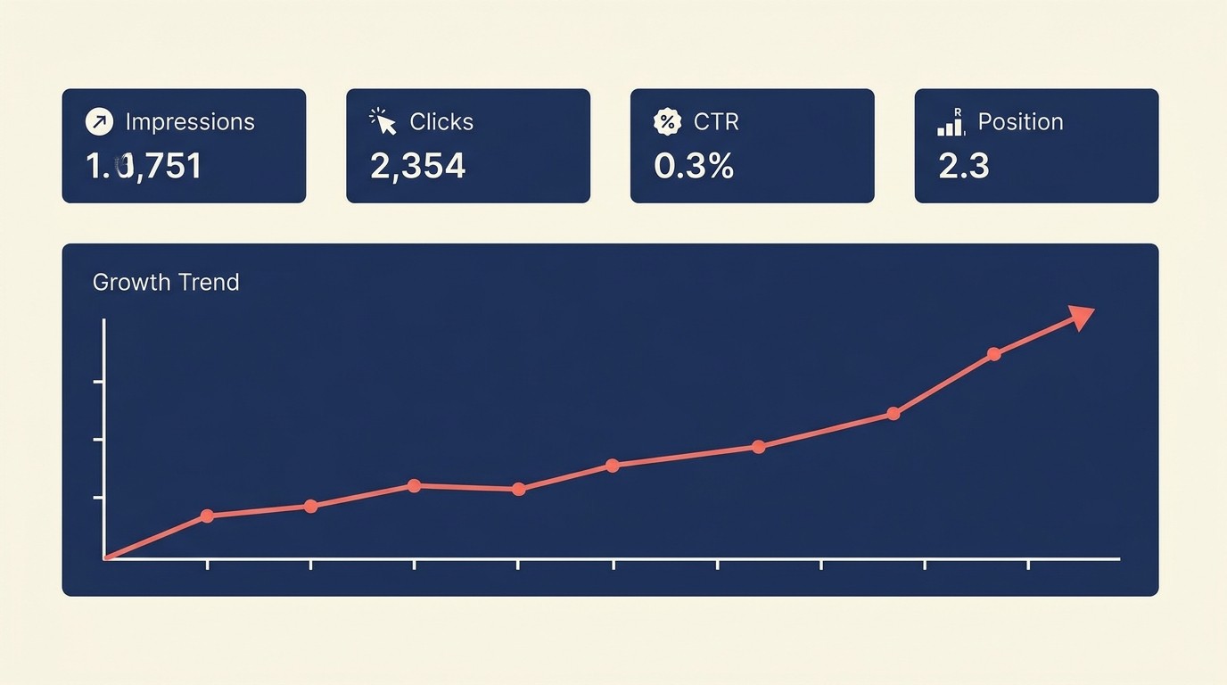 Dashboard metrik performa Google Search Console untuk SEO e-commerce