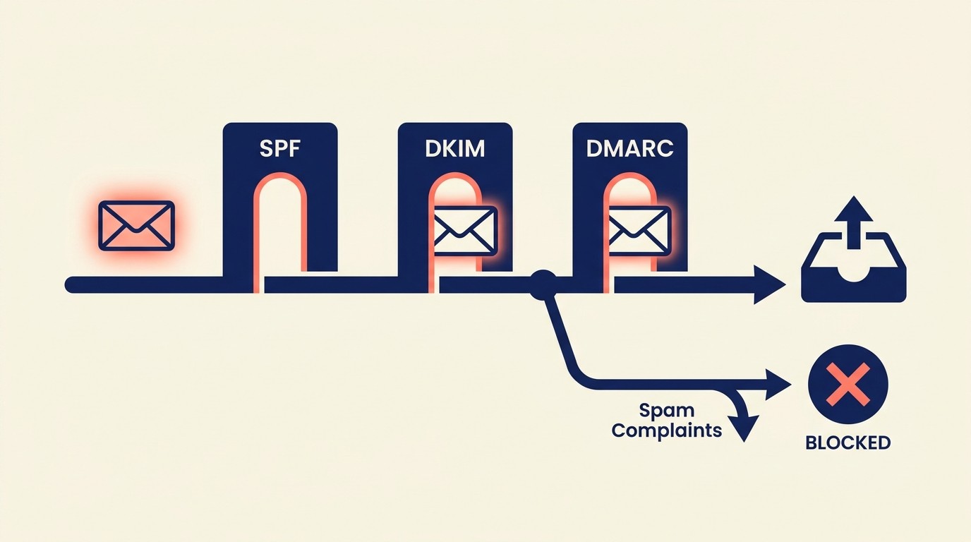 E-Mail-Zustellbarkeit, Sender-Reputation und Authentifizierungs-Setup-Diagramm