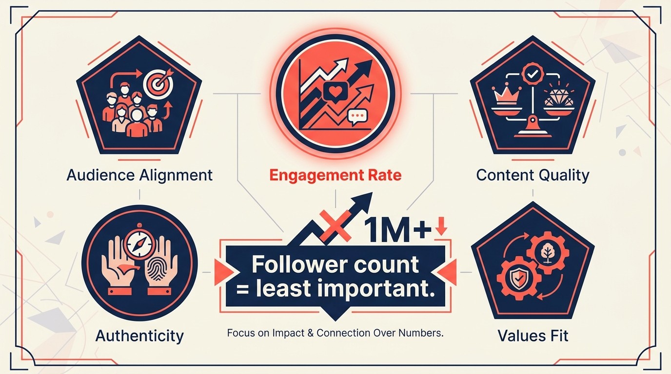 Checklist kriteria seleksi influencer yang mencakup keselarasan audiens, engagement, dan keaslian