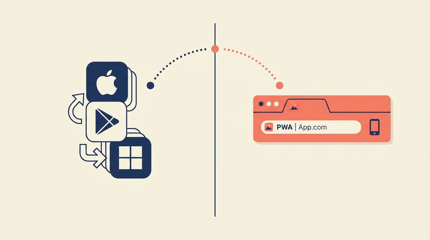 Comparison of native app versus mobile web with PWA middle ground